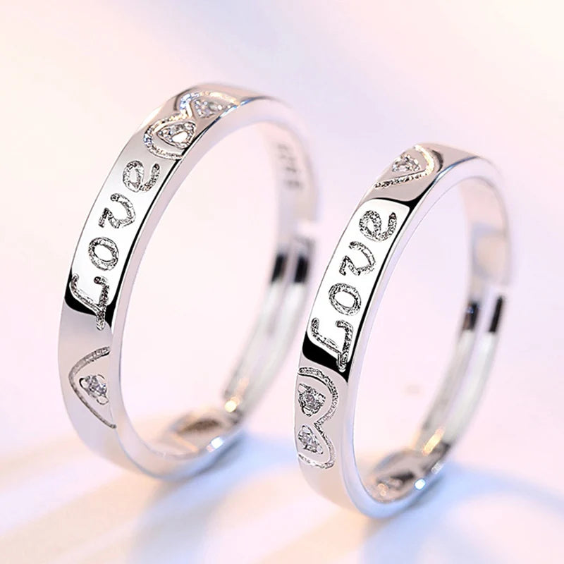 Bague de couple romantique en zircon – Réglable – Cadeau fiançailles ou Saint-Valentin.