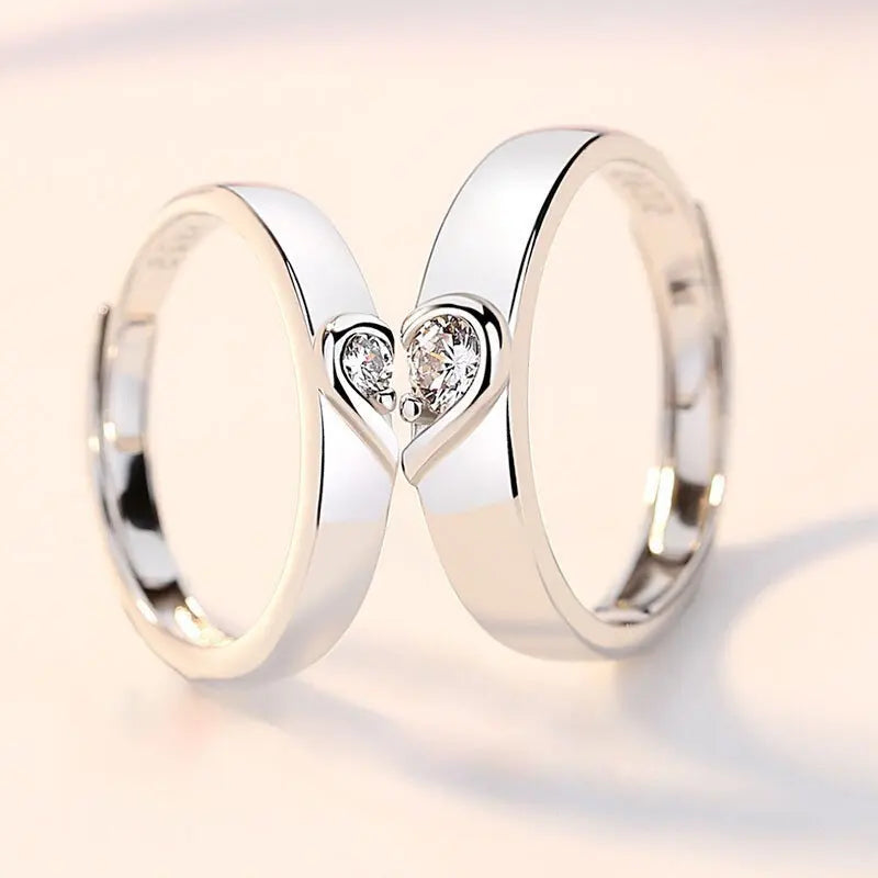 Bague de couple romantique en zircon – Réglable – Cadeau fiançailles ou Saint-Valentin.