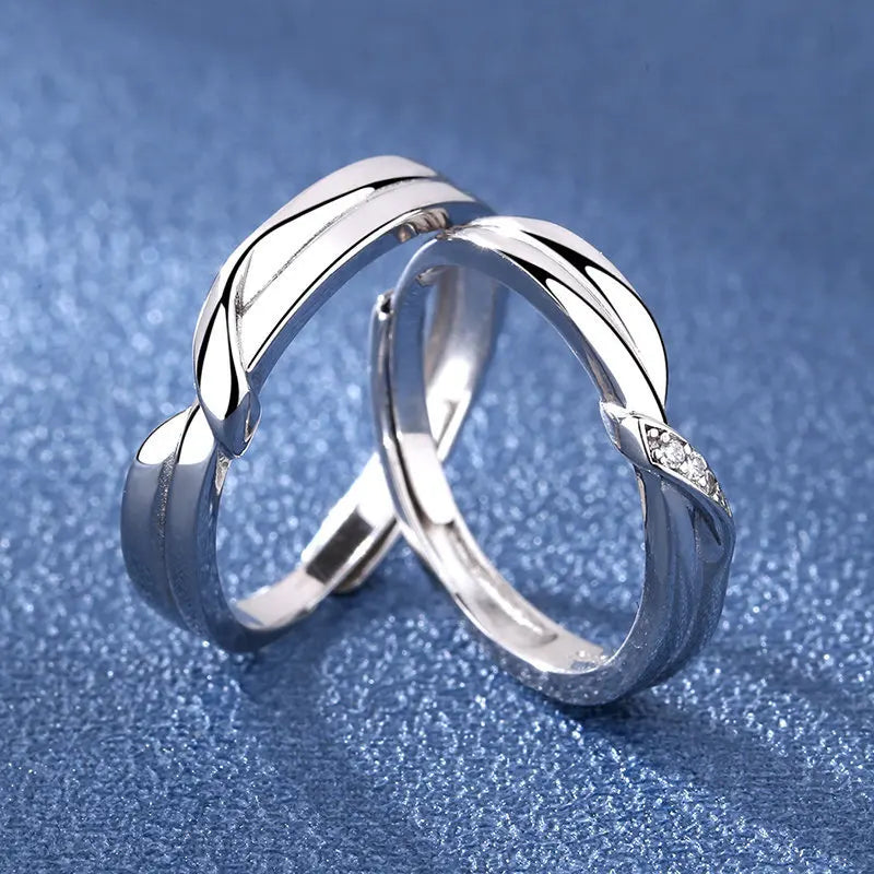 Bague de couple romantique en zircon – Réglable – Cadeau fiançailles ou Saint-Valentin.