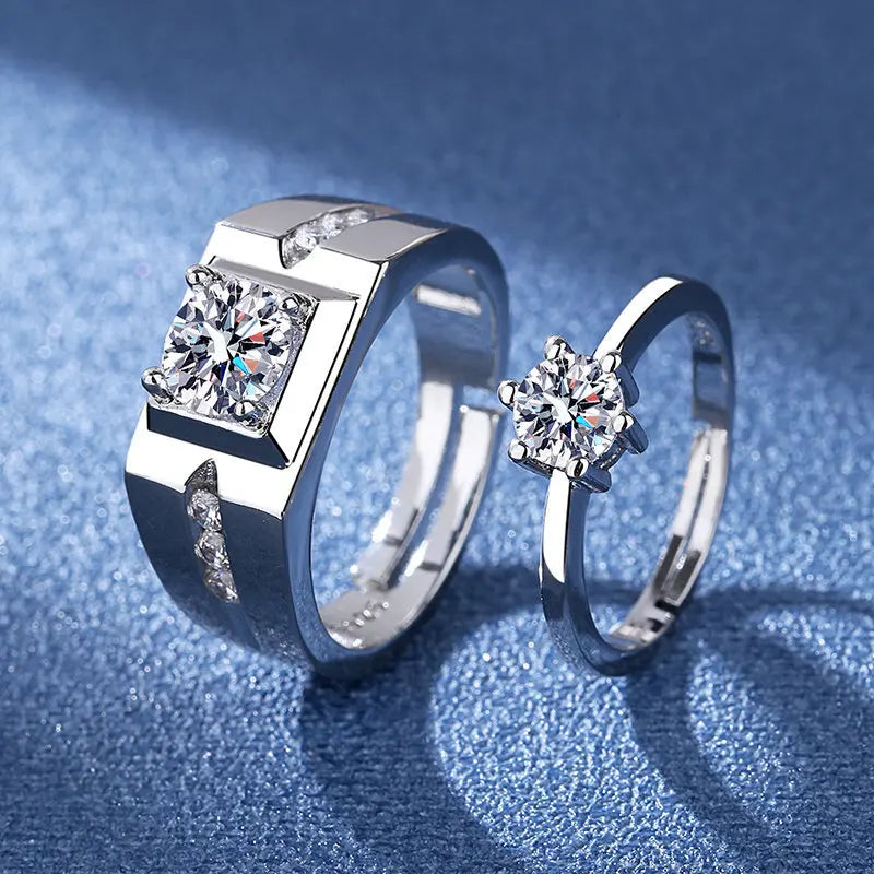 Bague de couple romantique en zircon – Réglable – Cadeau fiançailles ou Saint-Valentin.