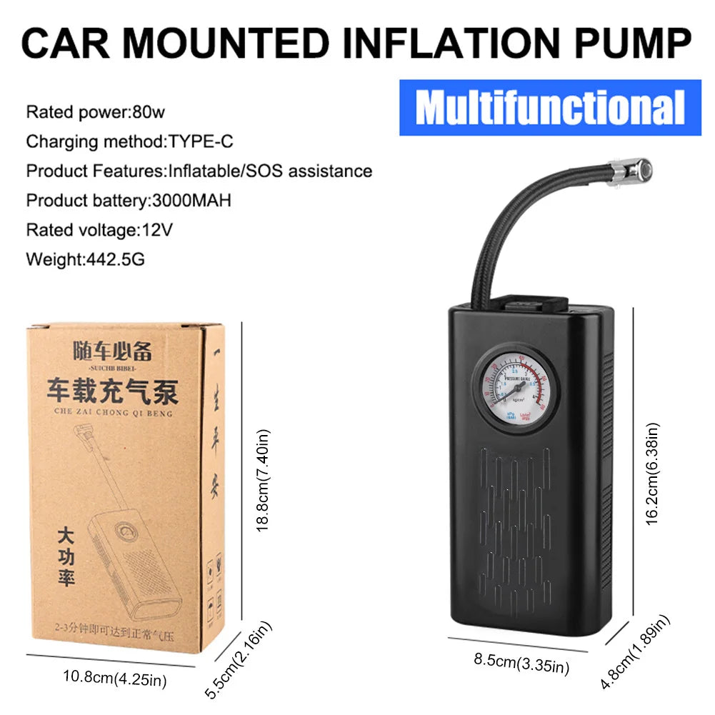 Gonfleur de pneus électrique rechargeable USB – Moto, voiture et vélo.