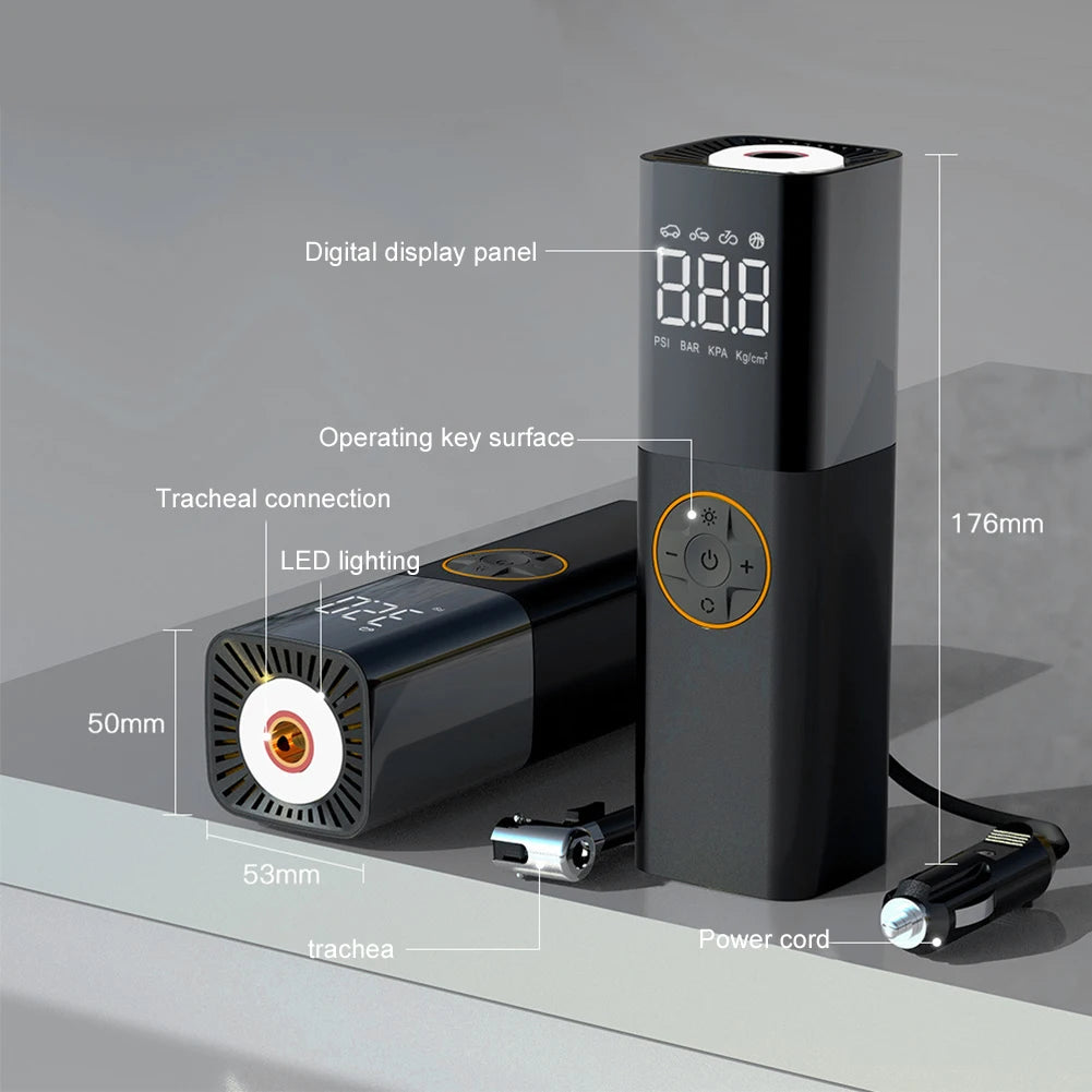 Mini compresseur voiture 150 PSI – Écran numérique et lampe LED intégrée.