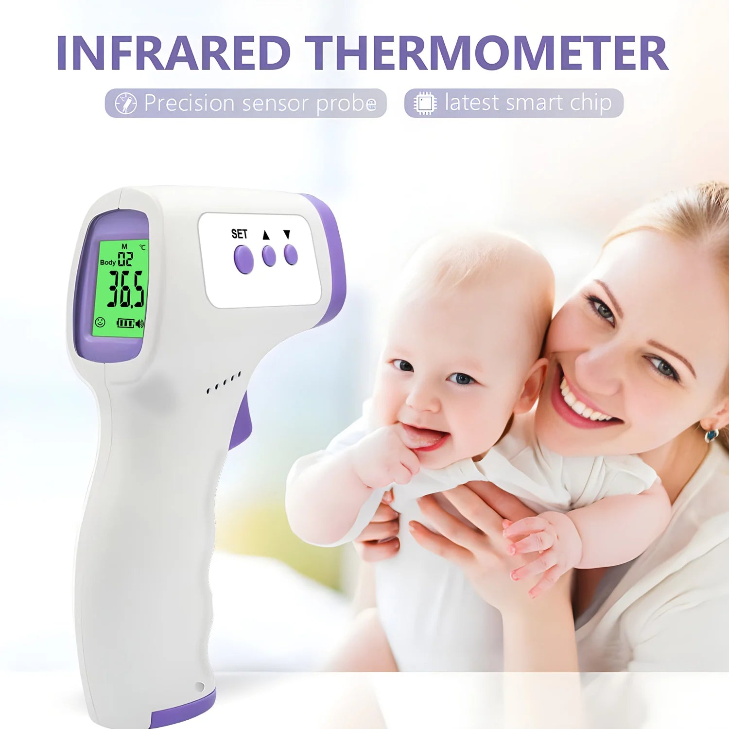 Thermomètre infrarouge sans contact + oxymètre de pouls – Mesure température et oxygène.