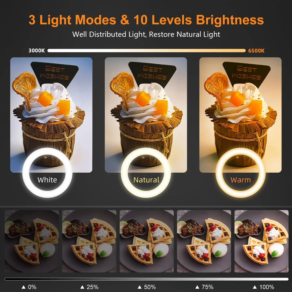 Anneau lumineux LED avec pince et bras réglable – Idéal pour selfie, maquillage, vidéos et diffusion en direct.