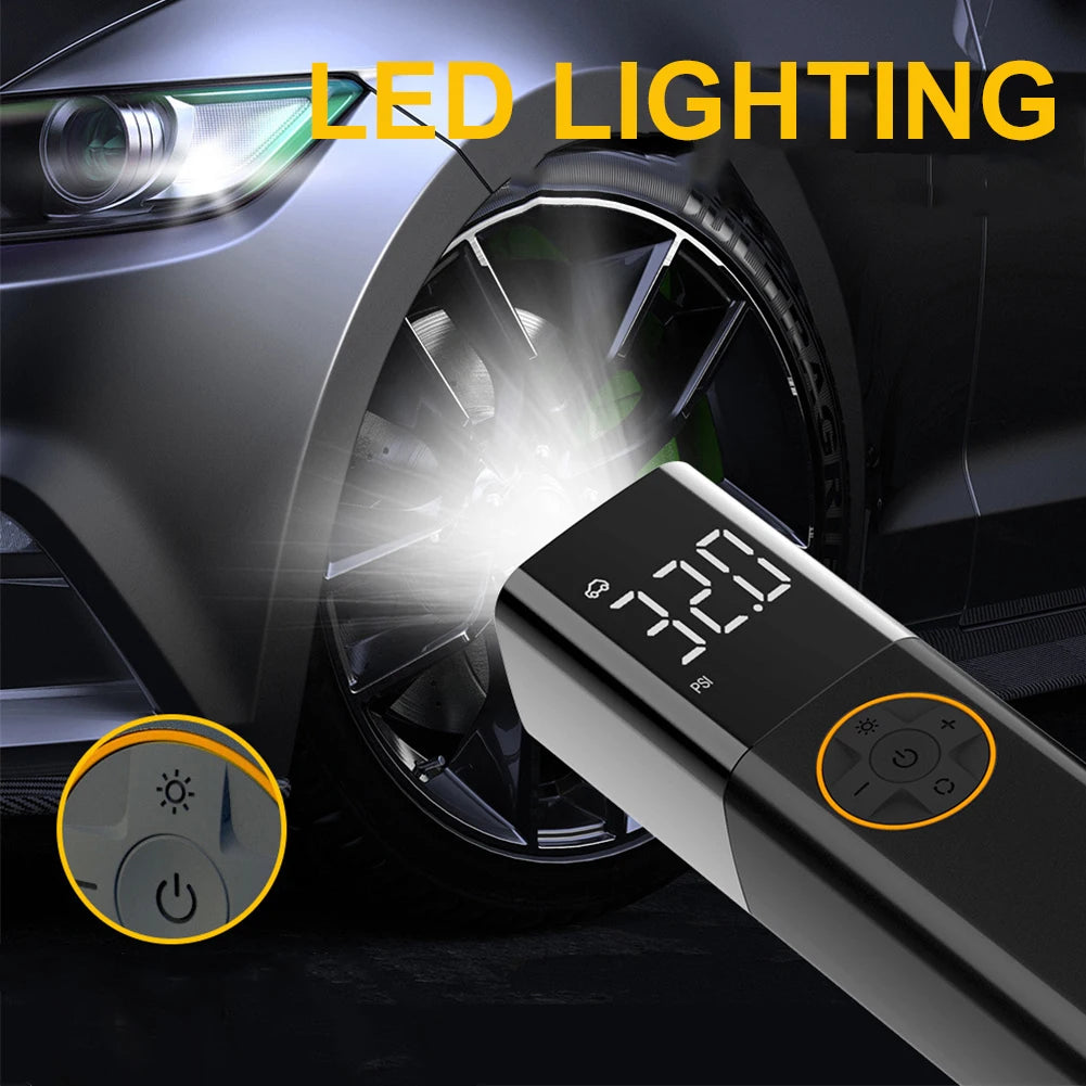 Mini compresseur voiture 150 PSI – Écran numérique et lampe LED intégrée.