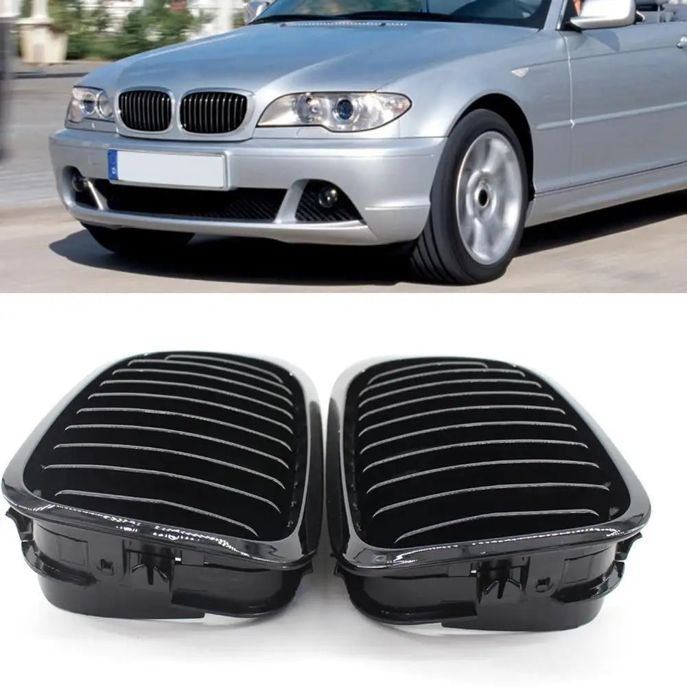 Lot de 2 grilles avant BMW E46 Coupe 2 portes – Noir mat/brillant, pré-facelift.