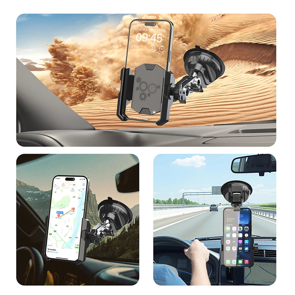 Support téléphone voiture – Ventouse 360° réglable pour pare-brise et tableau de bord.
