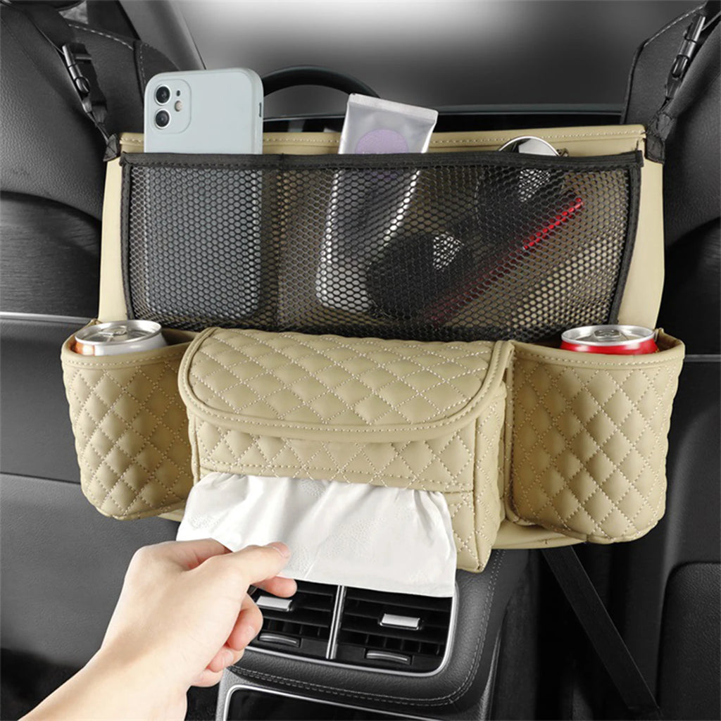Organiseur voiture pour sac et téléphone – Accroche entre sièges en cuir PU.