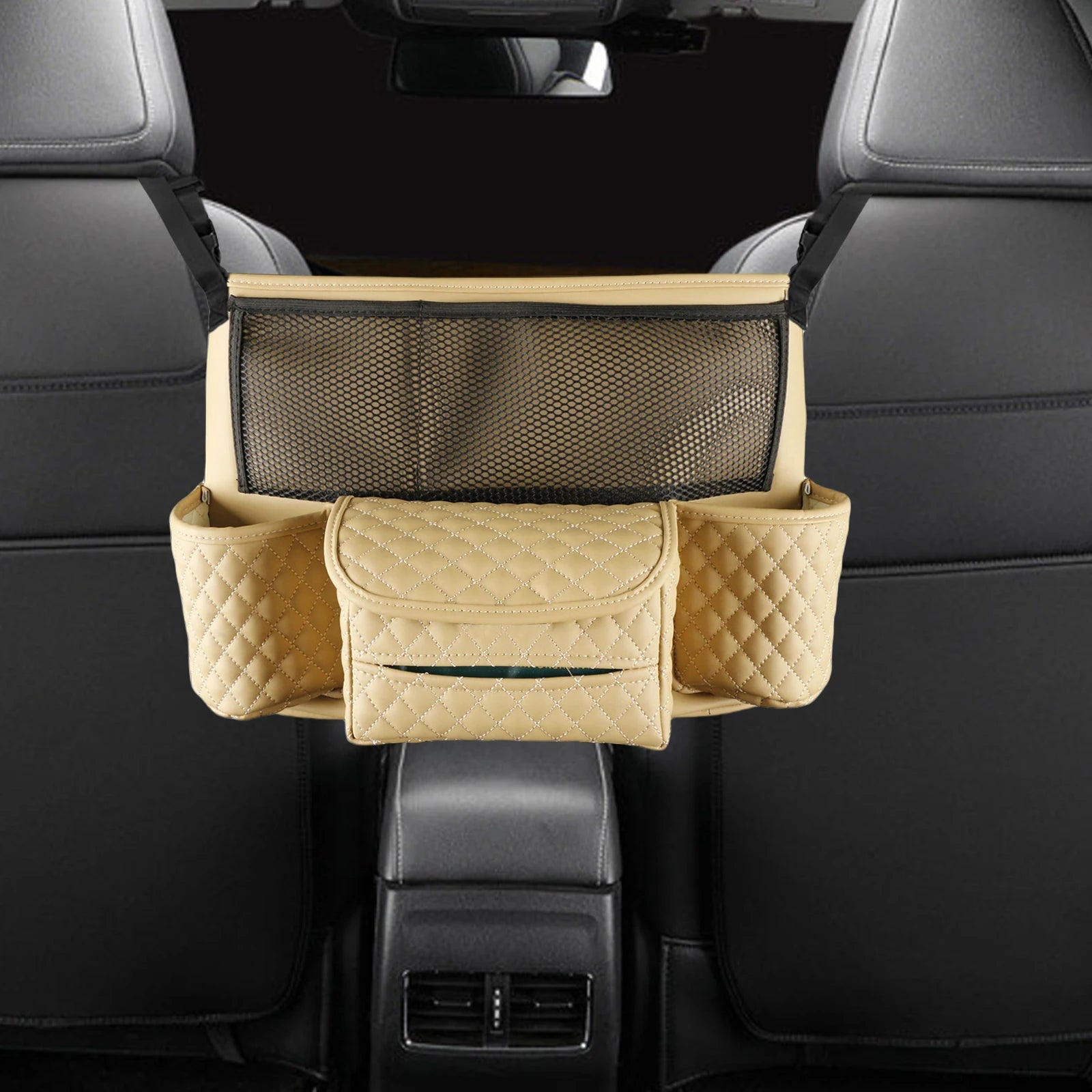 Organiseur voiture pour sac et téléphone – Accroche entre sièges en cuir PU.
