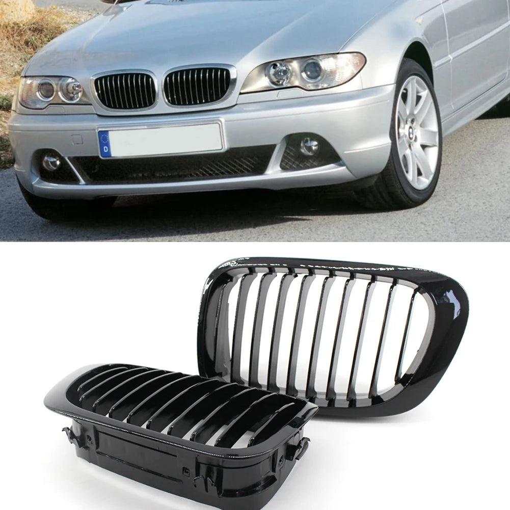 Lot de 2 grilles avant BMW E46 Coupe 2 portes – Noir mat/brillant, pré-facelift.