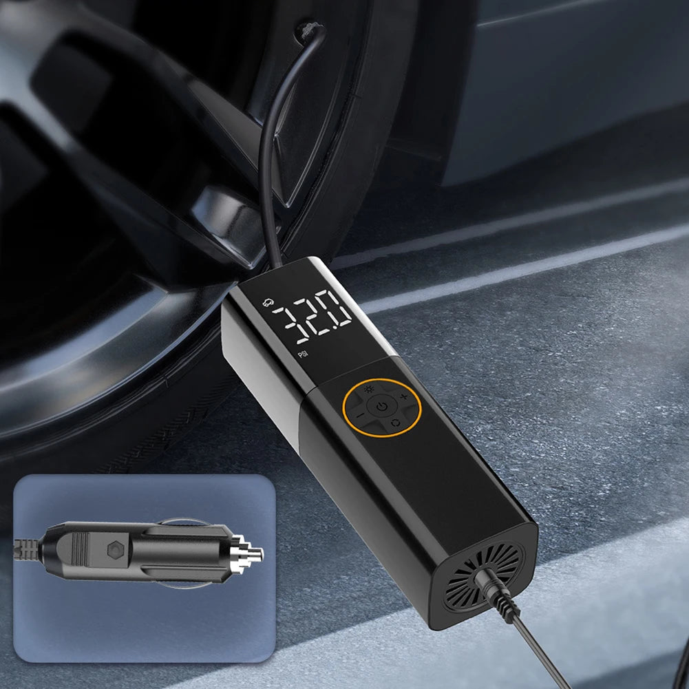 Mini compresseur voiture 150 PSI – Écran numérique et lampe LED intégrée.