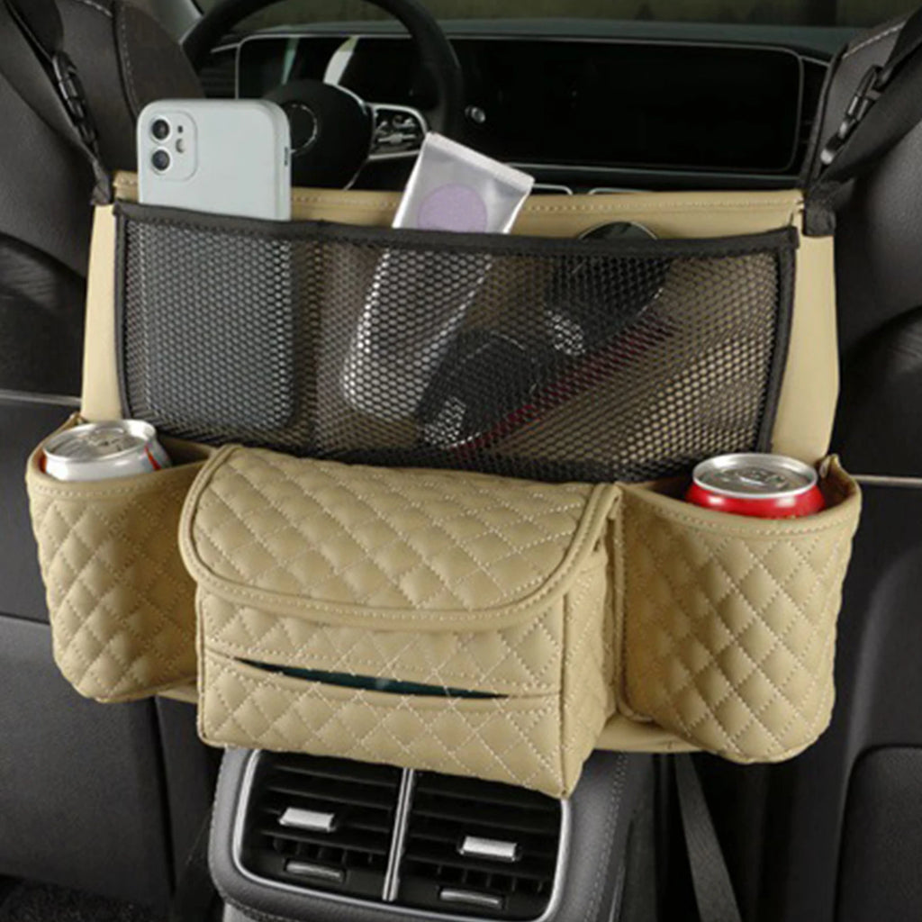 Organiseur voiture pour sac et téléphone – Accroche entre sièges en cuir PU.