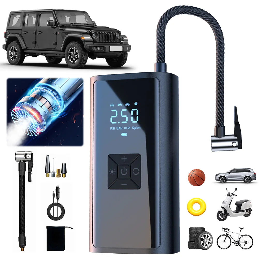 Compresseur d’air portable 150 PSI – Pour voiture, vélo et ballons – Affichage numérique.