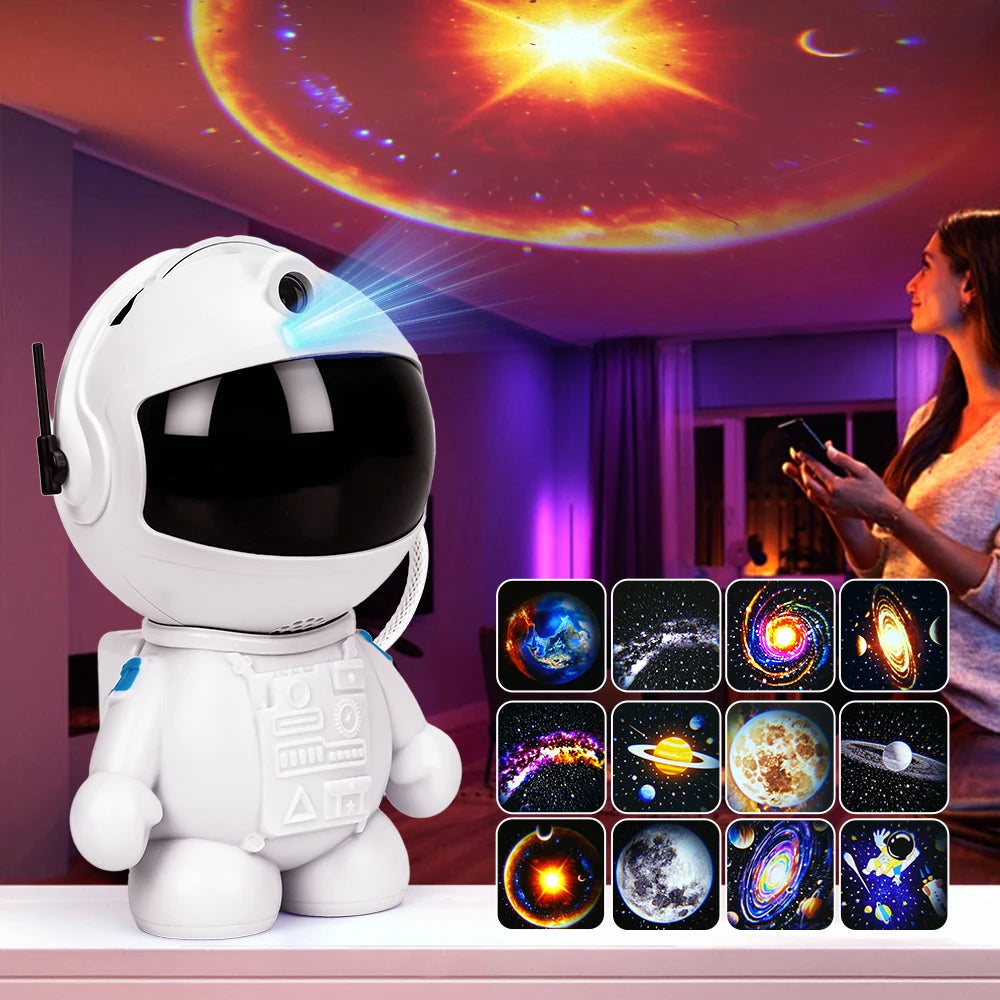 Astronaut Galaxy Projector Star Projector with 12 Space Films 360°Rotating Magnetic Head Planetarium Projector for Kid and Adult