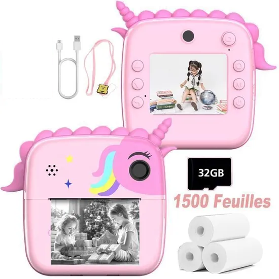 Appareil Photo pour Enfant - HD - Impression Instantanée -3 rouleaux de papier - Antichoc