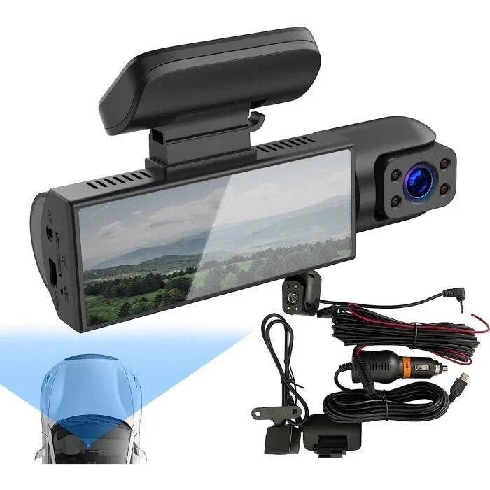 Dashcam Voiture 1440P+1080P, 150°grand angle 2 Camera Embarquée, LCD IPS 3.16" écran, 24h.Mode Parking