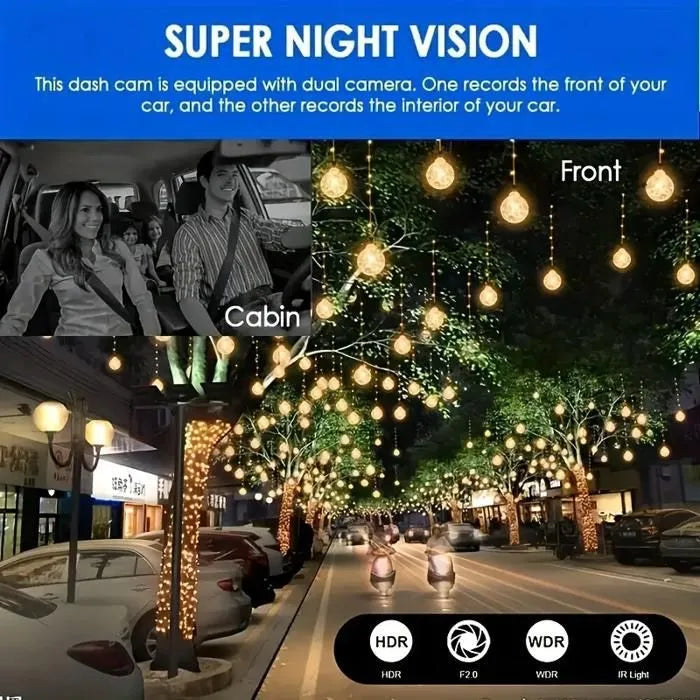 Dashcam Voiture 1440P+1080P, 150°grand angle 2 Camera Embarquée, LCD IPS 3.16" écran, 24h.Mode Parking