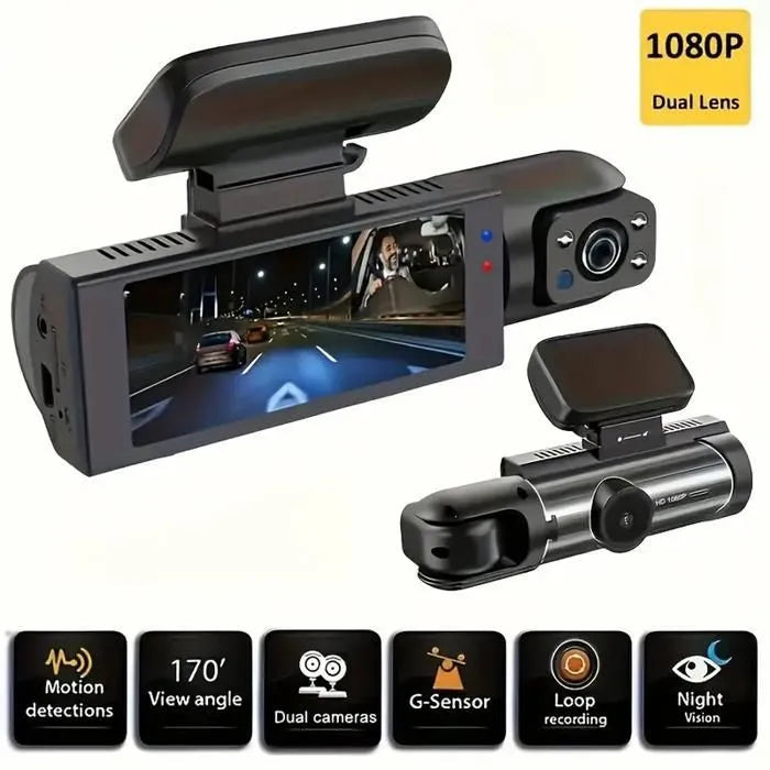 Dashcam Voiture 1440P+1080P, 150°grand angle 2 Camera Embarquée, LCD IPS 3.16" écran, 24h.Mode Parking