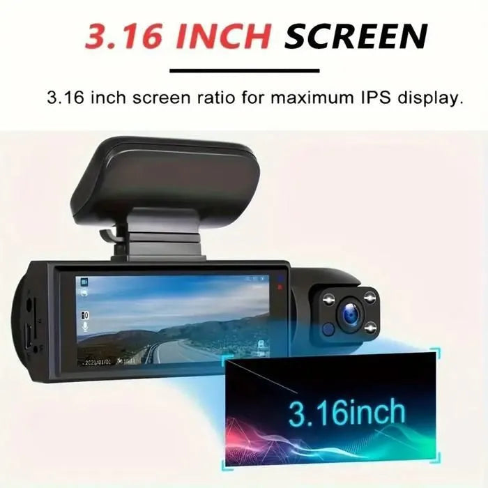 Dashcam Voiture 1440P+1080P, 150°grand angle 2 Camera Embarquée, LCD IPS 3.16" écran, 24h.Mode Parking