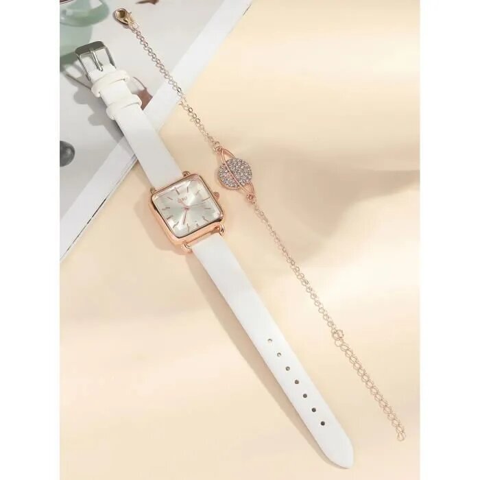 Montre à quartz carrée pour femme - Diamant - Blanc - Mode classique